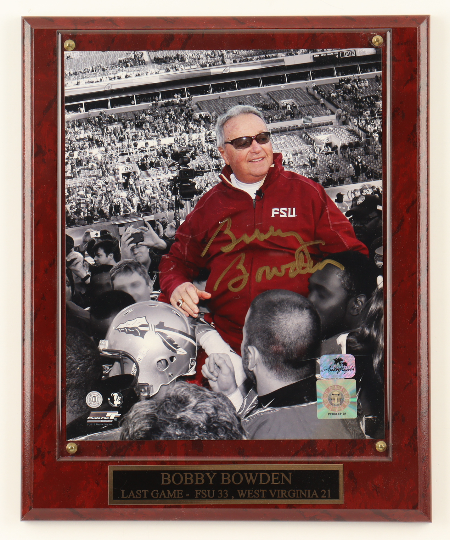 Bobby Bowden Signed Florida State Seminoles Custom Plaque Photo Display (PBA) at PristineAuction.com Bobby Bowden Signed Florida State Seminoles Custom Plaque Photo Display (PBA) at PristineAuction.com