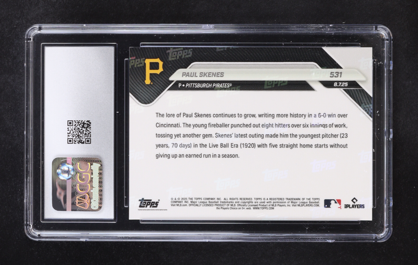 Paul Skenes 2025 Topps Now #531 (CGC 9) at PristineAuction.com Paul Skenes 2025 Topps Now #531 (CGC 9) at PristineAuction.com