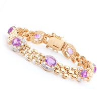 7.76 CTW Amethyst & Diamonds 18K Gold Plated Designer Bracelet Size 7.6 Inches| Estimated Retail Value: $1,999 (AMG) at PristineAuction.com