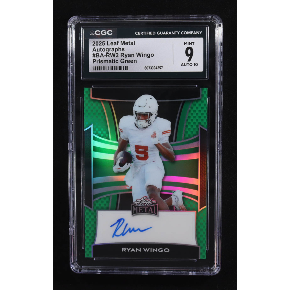 Ryan Wingo 2025 Leaf Metal Prismatic Green Autographs #BA-RW2 RC #8/8 (CGC 9 | Autograph Graded 10) at PristineAuction.com