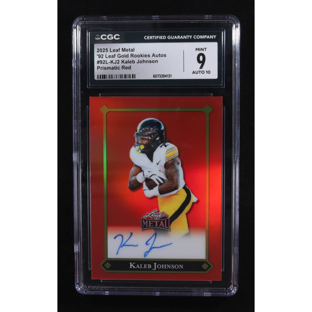 Kaleb Johnson 2025 Leaf Metal '92 Gold Rookies Prismatic Red Autographs #92L-KJ2 RC #12/15 (CGC 9 | Autograph Graded 10) at PristineAuction.com
