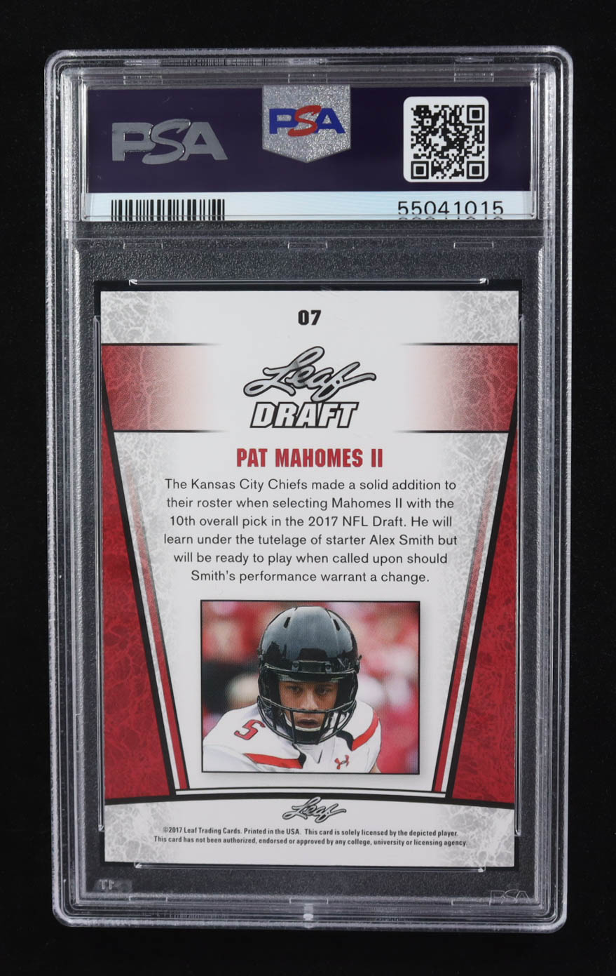Patrick Mahomes II 2017 Leaf Special Release Draft Silver #07 RC (PSA 9) at PristineAuction.com Patrick Mahomes II 2017 Leaf Special Release Draft Silver #07 RC (PSA 9) at PristineAuction.com