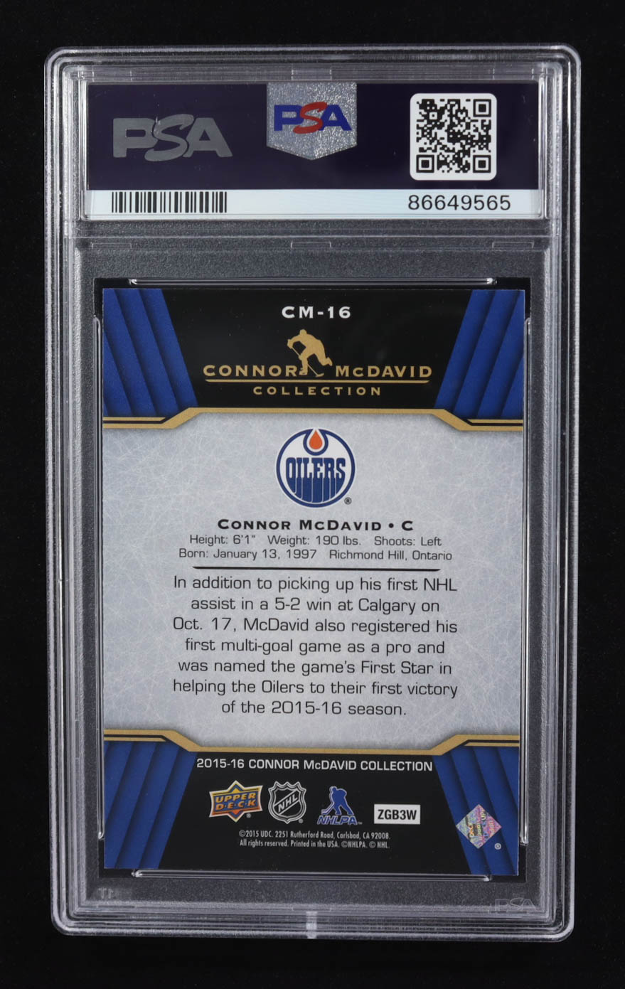 Connor McDavid 2015-16 Upper Deck Connor McDavid Collection #16 RC (PSA 10) at PristineAuction.com Connor McDavid 2015-16 Upper Deck Connor McDavid Collection #16 RC (PSA 10) at PristineAuction.com