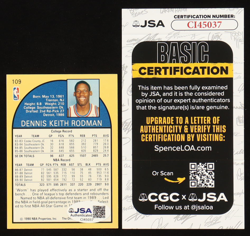 Dennis Rodman Signed 1990-91 Hoops #109 (JSA) at PristineAuction.com Dennis Rodman Signed 1990-91 Hoops #109 (JSA) at PristineAuction.com