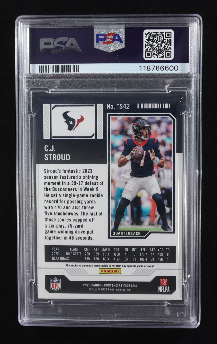 CJ Stroud 2023 Panini Contenders Rookie Ticket Swatches #42 RC (PSA 8) at PristineAuction.com CJ Stroud 2023 Panini Contenders Rookie Ticket Swatches #42 RC (PSA 8) at PristineAuction.com