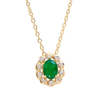 1.17 CTW Green Agate & Diamonds 18K Gold Plated Designer Necklace Size 18 Inches | Estimated Retail Value: $1,639 (AMG) at PristineAuction.com