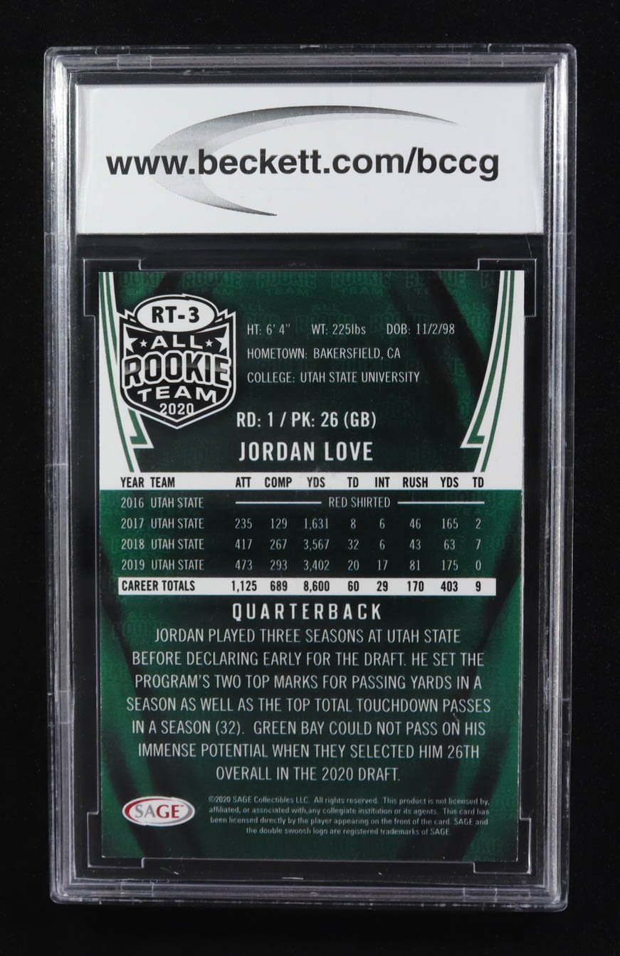 Jordan Love 2020 SAGE All Rookie Team #RT3 RC (BCCG 10) at PristineAuction.com Jordan Love 2020 SAGE All Rookie Team #RT3 RC (BCCG 10) at PristineAuction.com