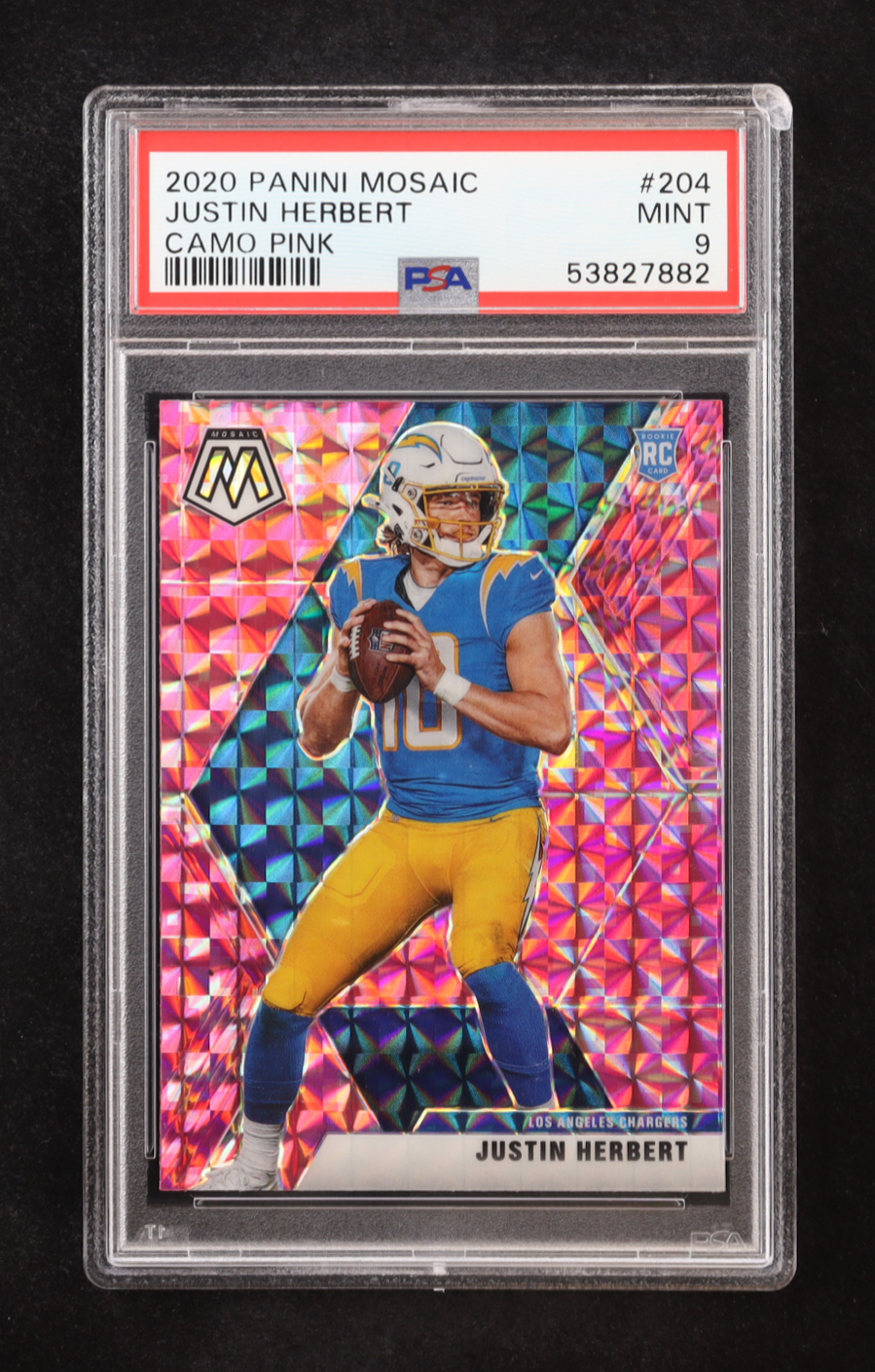 Justin Herbert 2020 Panini Mosaic Mosaic Camo Pink #204 RC (PSA 9) at PristineAuction.com Justin Herbert 2020 Panini Mosaic Mosaic Camo Pink #204 RC (PSA 9) at PristineAuction.com