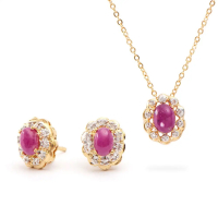 3.15 CTW Ruby & Diamonds 18K Gold Plated Designer Necklace & Earrings Set | Estimated Retail Value: $1,799 (AMG) at PristineAuction.com