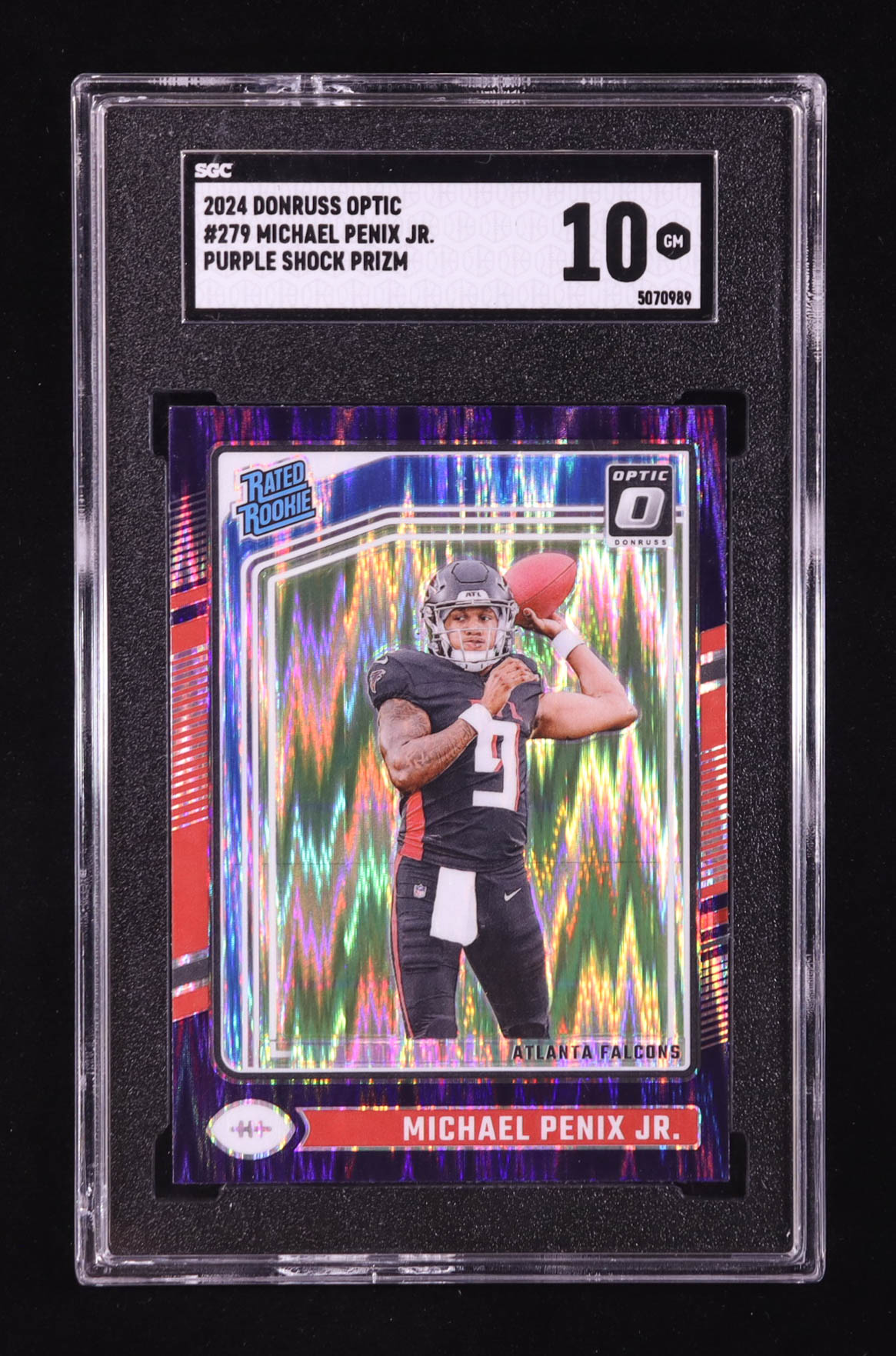 Michael Penix Jr. 2024 Donruss Optic Purple Shock #279 RR RC (SGC 10) at PristineAuction.com Michael Penix Jr. 2024 Donruss Optic Purple Shock #279 RR RC (SGC 10) at PristineAuction.com
