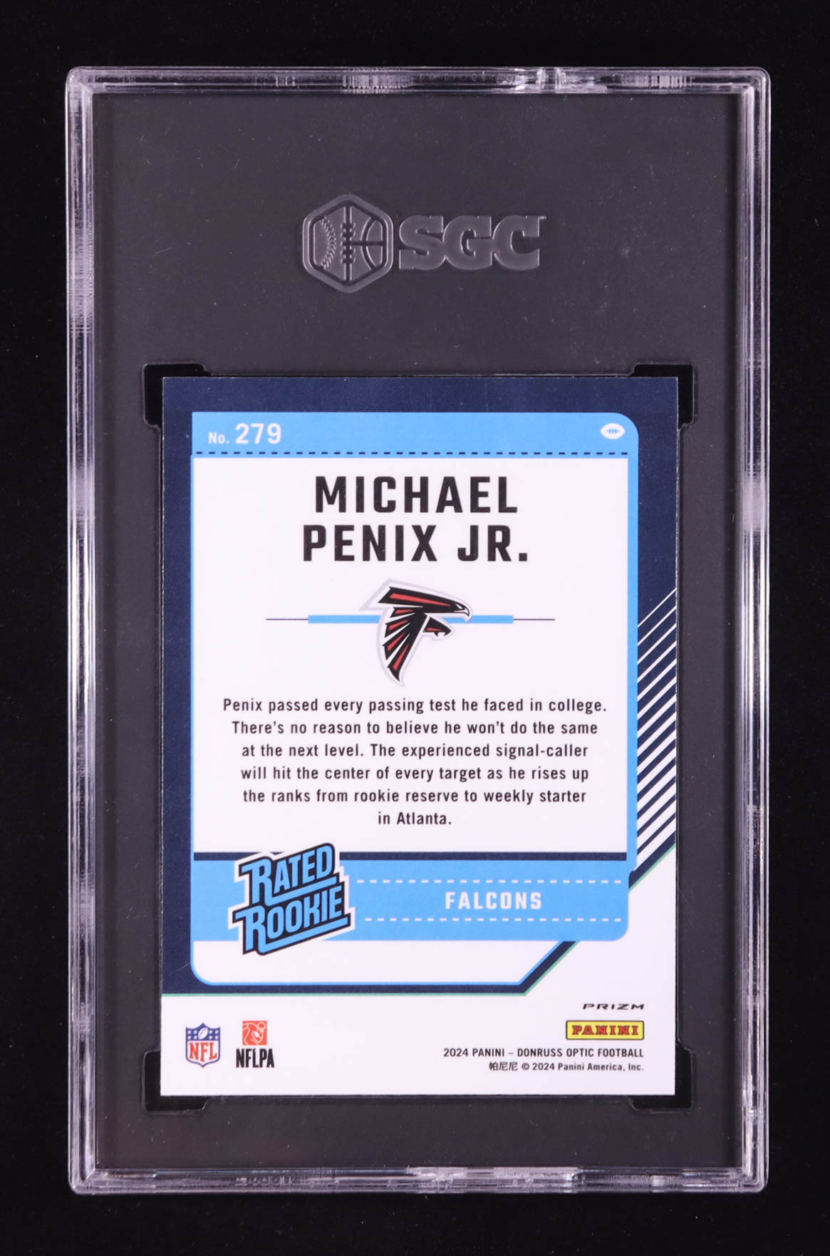 Michael Penix Jr. 2024 Donruss Optic Purple Shock #279 RR RC (SGC 10) at PristineAuction.com Michael Penix Jr. 2024 Donruss Optic Purple Shock #279 RR RC (SGC 10) at PristineAuction.com