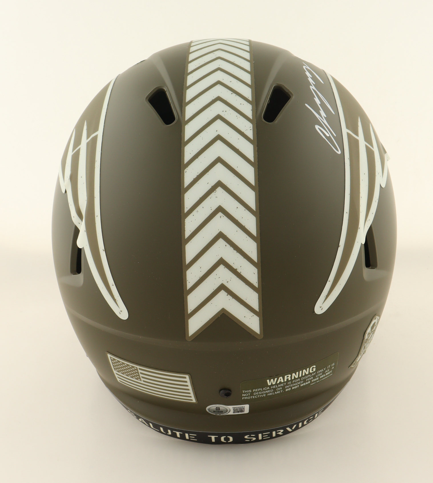 Christian Gonzalez Signed Patriots Full-Size Salute To Service Alternate Speed Helmet (Beckett) at PristineAuction.com Christian Gonzalez Signed Patriots Full-Size Salute To Service Alternate Speed Helmet (Beckett) at PristineAuction.com