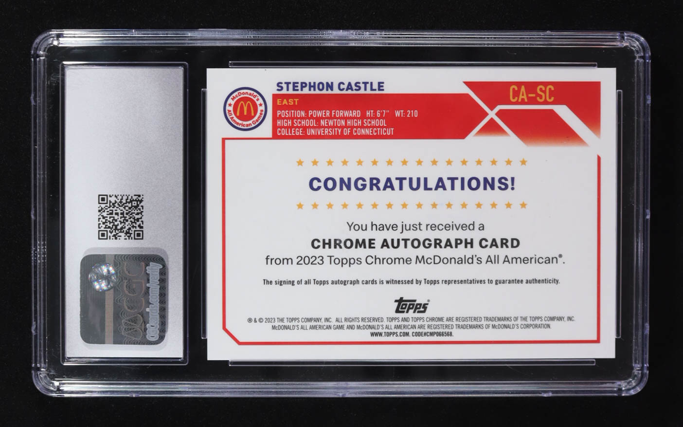 Stephon Castle 2023 Topps Chrome McDonald's All-Americans Autographs #CA-SC RC (CGC 7 | Autograph Graded CGC 10) at PristineAuction.com Stephon Castle 2023 Topps Chrome McDonald's All-Americans Autographs #CA-SC RC (CGC 7 | Autograph Graded CGC 10) at PristineAuction.com