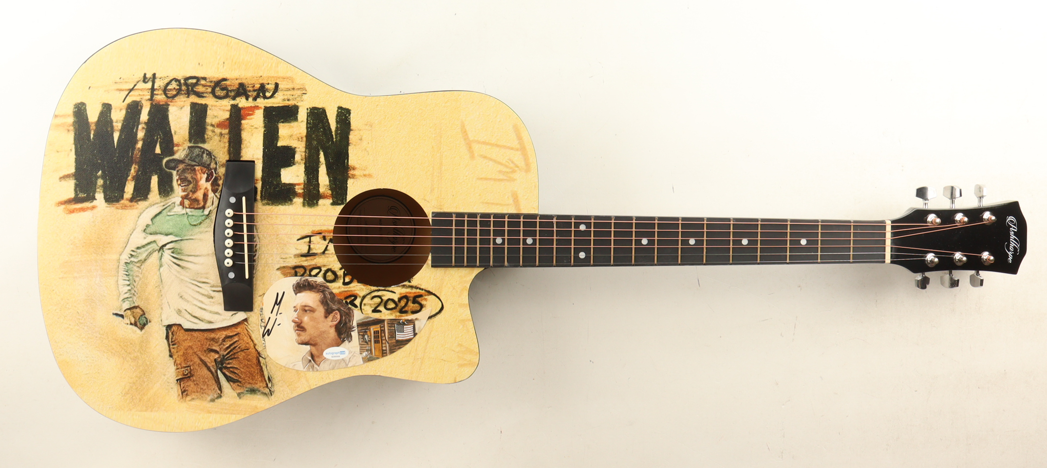 Morgan Wallen Guitar with Signed Custom Insert Pickguard (ACOA) at PristineAuction.com Morgan Wallen Guitar with Signed Custom Insert Pickguard (ACOA) at PristineAuction.com