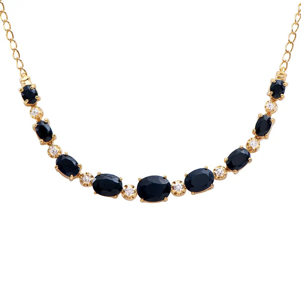 10.17 CTW Black Sapphire & Diamond 18K Gold Plated Designer Necklace Size 19 Inches | Estimated Retail Value: $1,699 (AMG) at PristineAuction.com 10.17 CTW Black Sapphire & Diamond 18K Gold Plated Designer Necklace Size 19 Inches | Estimated Retail Value: $1,699 (AMG) at PristineAuction.com