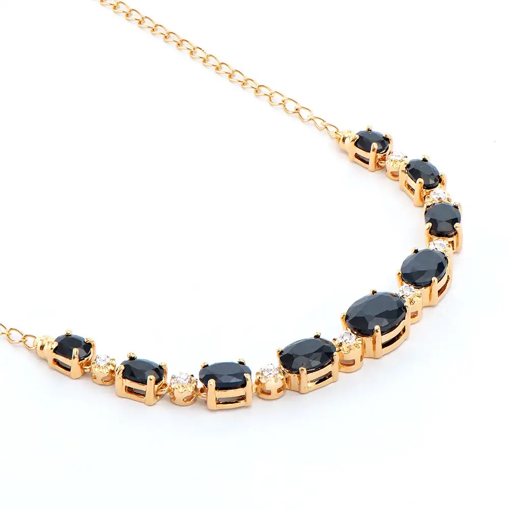 10.17 CTW Black Sapphire & Diamond 18K Gold Plated Designer Necklace Size 19 Inches | Estimated Retail Value: $1,699 (AMG) at PristineAuction.com 10.17 CTW Black Sapphire & Diamond 18K Gold Plated Designer Necklace Size 19 Inches | Estimated Retail Value: $1,699 (AMG) at PristineAuction.com
