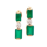 2.54 CTW Green Agate & Diamonds 18K Gold Plated Designer Earrings| Estimated Retail Value: $1,259 (AMG) at PristineAuction.com