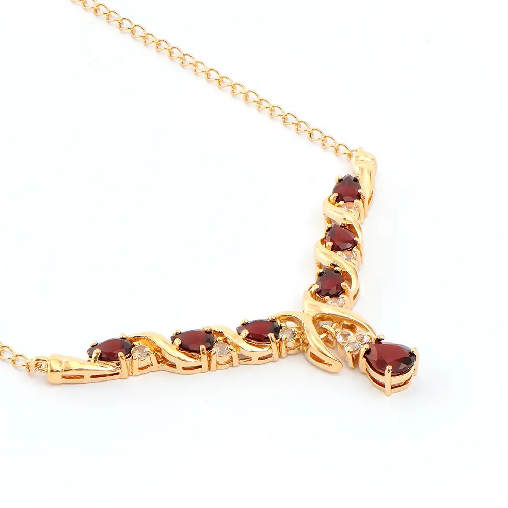 4.05 CTW Garnet & White Topaz 18K Gold Plated Designer Necklace Size 19 Inches | Estimated Retail Value: $1,799 (AMG) at PristineAuction.com 4.05 CTW Garnet & White Topaz 18K Gold Plated Designer Necklace Size 19 Inches | Estimated Retail Value: $1,799 (AMG) at PristineAuction.com