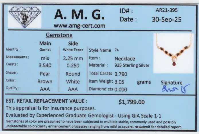4.05 CTW Garnet & White Topaz 18K Gold Plated Designer Necklace Size 19 Inches | Estimated Retail Value: $1,799 (AMG) at PristineAuction.com 4.05 CTW Garnet & White Topaz 18K Gold Plated Designer Necklace Size 19 Inches | Estimated Retail Value: $1,799 (AMG) at PristineAuction.com