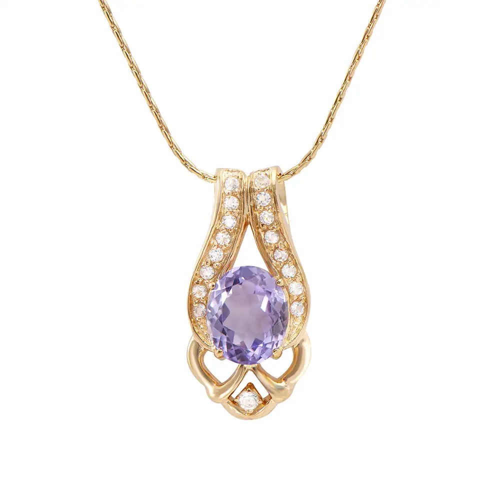 4.85 CTW Amethyst & White Topaz 18K Gold Plated Designer Necklace Size 16 Inches | Estimated Retail Value: $1,629 (AMG) at PristineAuction.com 4.85 CTW Amethyst & White Topaz 18K Gold Plated Designer Necklace Size 16 Inches | Estimated Retail Value: $1,629 (AMG) at PristineAuction.com