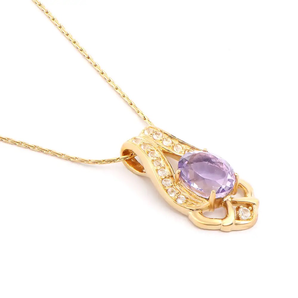 4.85 CTW Amethyst & White Topaz 18K Gold Plated Designer Necklace Size 16 Inches | Estimated Retail Value: $1,629 (AMG) at PristineAuction.com 4.85 CTW Amethyst & White Topaz 18K Gold Plated Designer Necklace Size 16 Inches | Estimated Retail Value: $1,629 (AMG) at PristineAuction.com