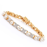 6.18 CTW Pearl & Diamonds 18K Gold Plated Designer Bracelet Size 7.8 Inches | Estimated Retail Value: $2,199 (AMG) at PristineAuction.com