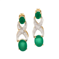 2.67 CTW Green Agate & Diamonds 18K Gold Plated Designer Earrings| Estimated Retail Value: $1,289 (AMG) at PristineAuction.com