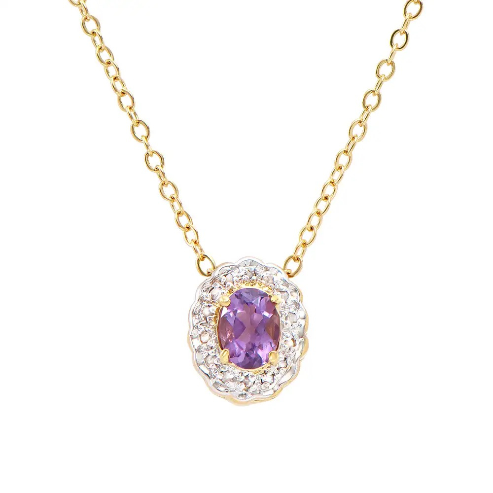 0.86 CTW Amethyst & Diamond 18K Gold Plated Designer Necklace 18 Inches | Estimated Retail Value: $1,679 (AMG) at PristineAuction.com