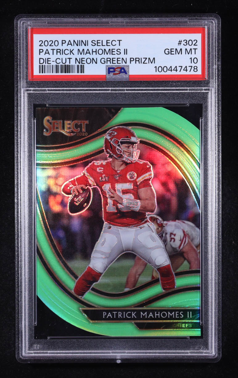 Patrick Mahomes II 2020 Select Prizm Neon Green Die Cut #302 (PSA 10) at PristineAuction.com Patrick Mahomes II 2020 Select Prizm Neon Green Die Cut #302 (PSA 10) at PristineAuction.com