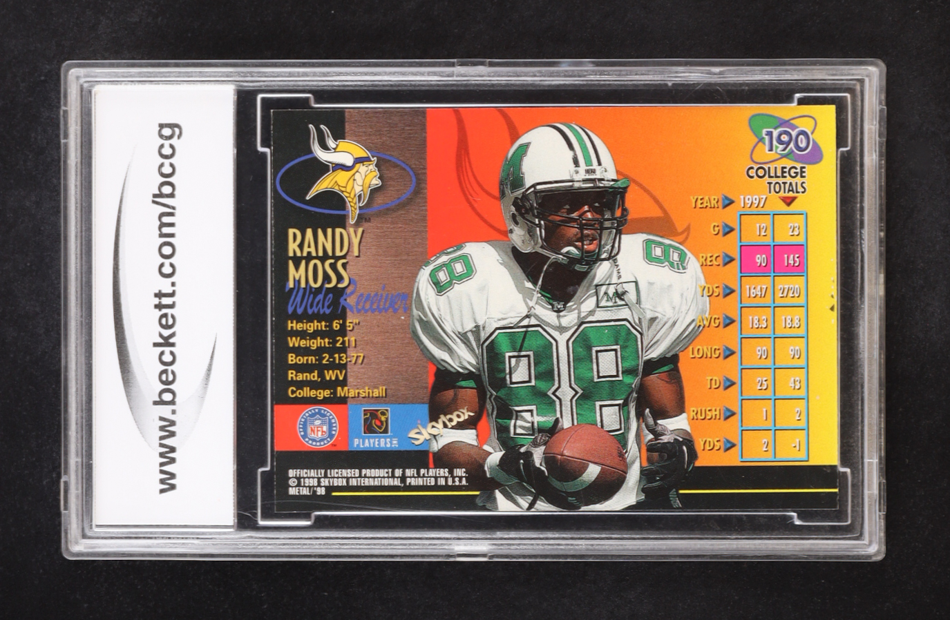Randy Moss 1998 Metal Universe #190 RC (BCCG 10) at PristineAuction.com Randy Moss 1998 Metal Universe #190 RC (BCCG 10) at PristineAuction.com