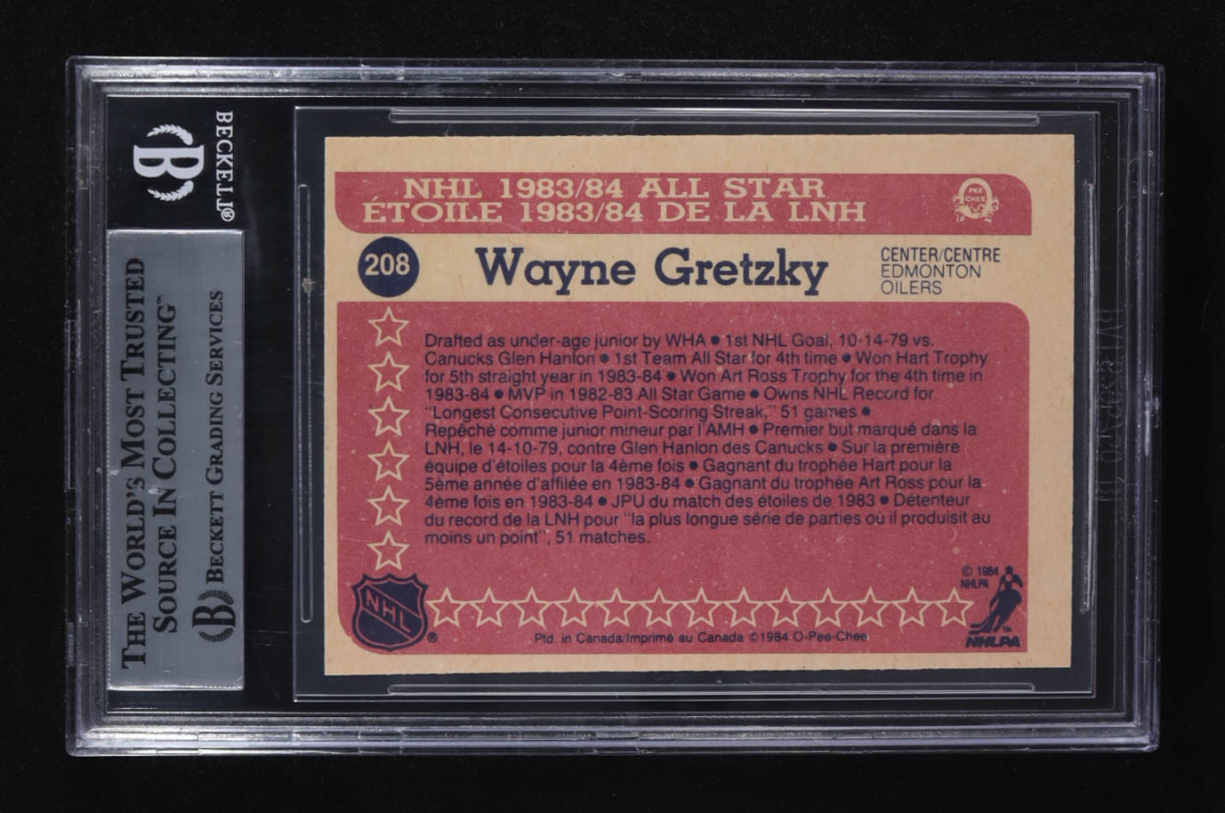 Wayne Gretzky 1984-85 O-PEE-CHEE All Star Etoile #208 (BGS 7) at PristineAuction.com Wayne Gretzky 1984-85 O-PEE-CHEE All Star Etoile #208 (BGS 7) at PristineAuction.com