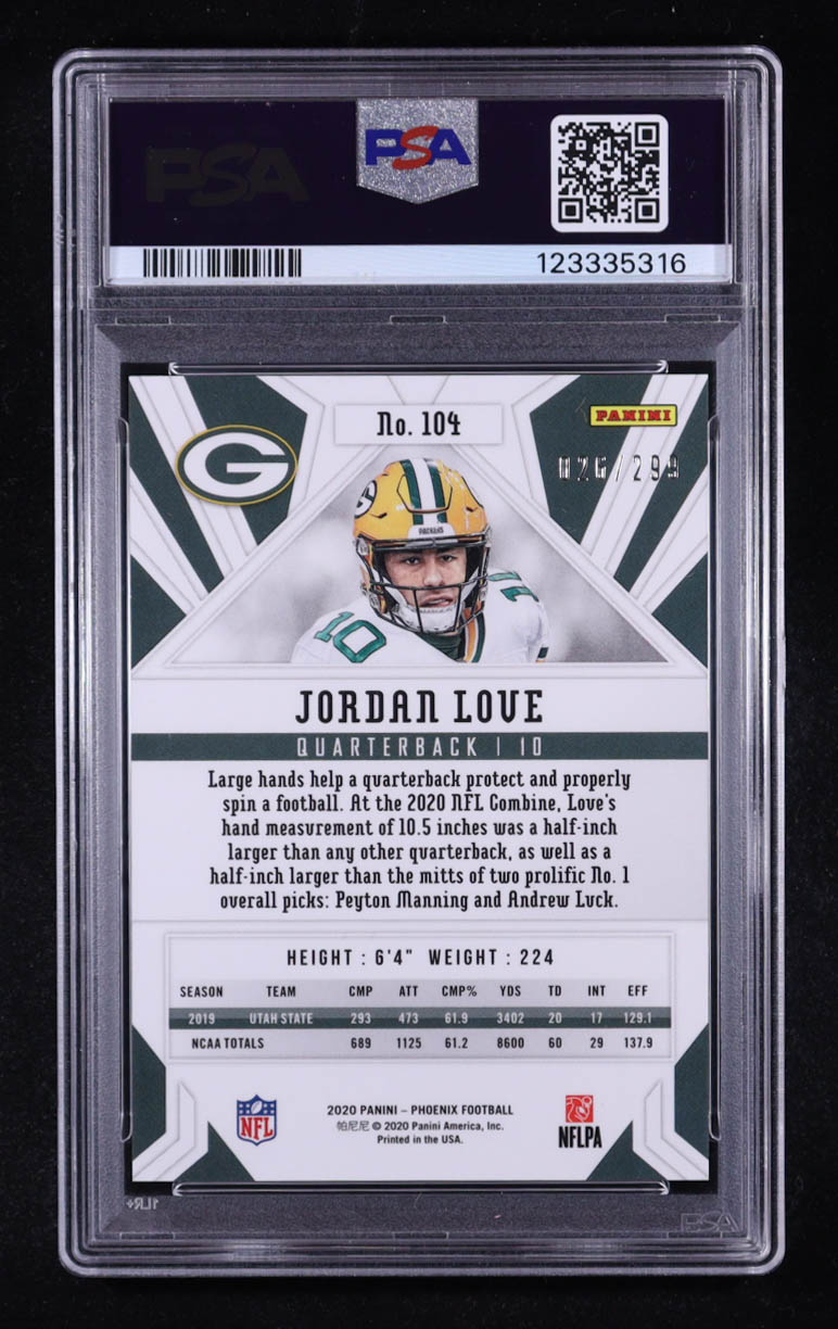 Jordan Love 2020 Panini Phoenix Red #104 #026/299 RC (PSA 10) at PristineAuction.com Jordan Love 2020 Panini Phoenix Red #104 #026/299 RC (PSA 10) at PristineAuction.com