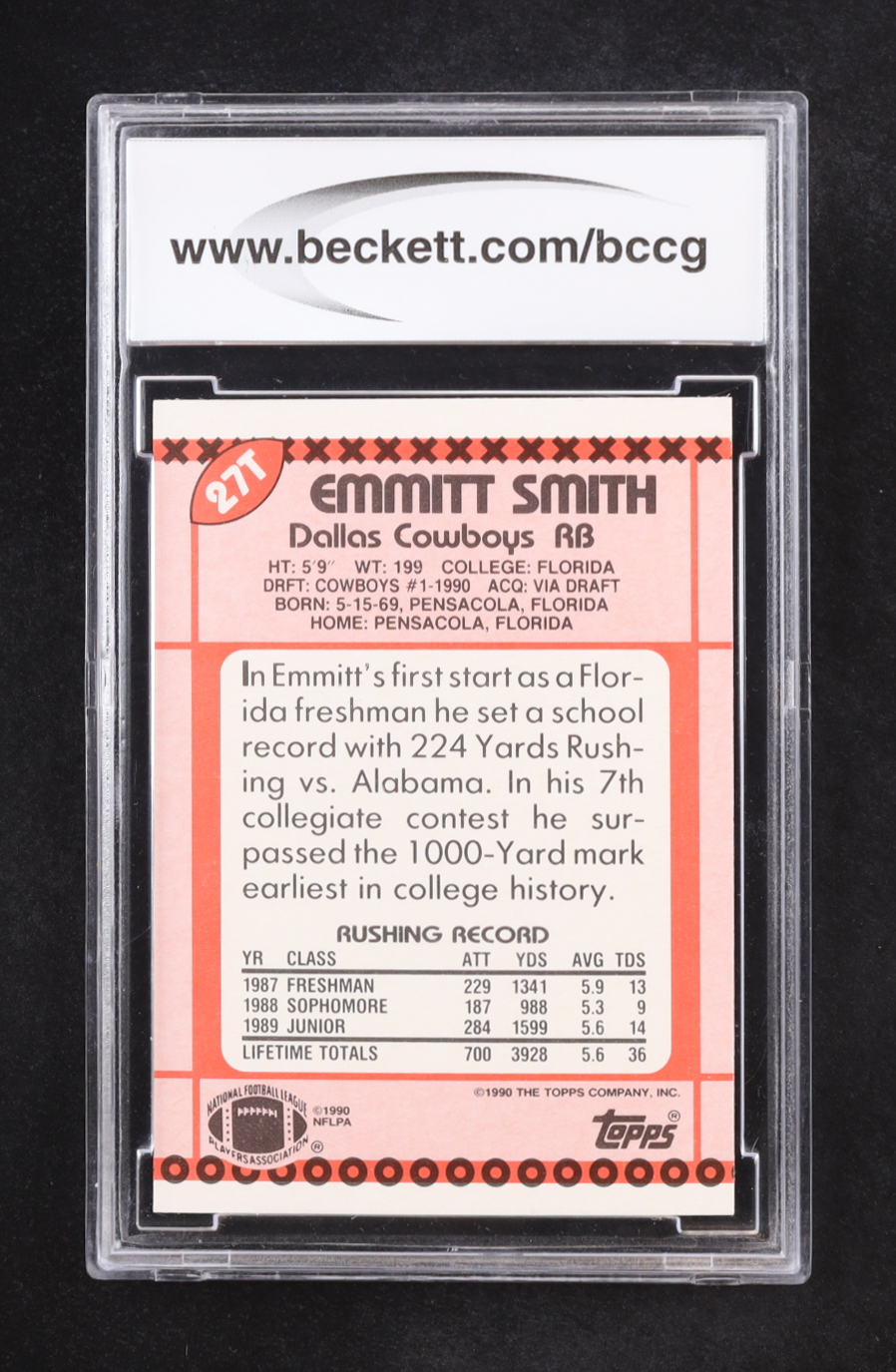 Emmitt Smith 1990 Topps Traded #27T RC (BCCG 10) at PristineAuction.com Emmitt Smith 1990 Topps Traded #27T RC (BCCG 10) at PristineAuction.com