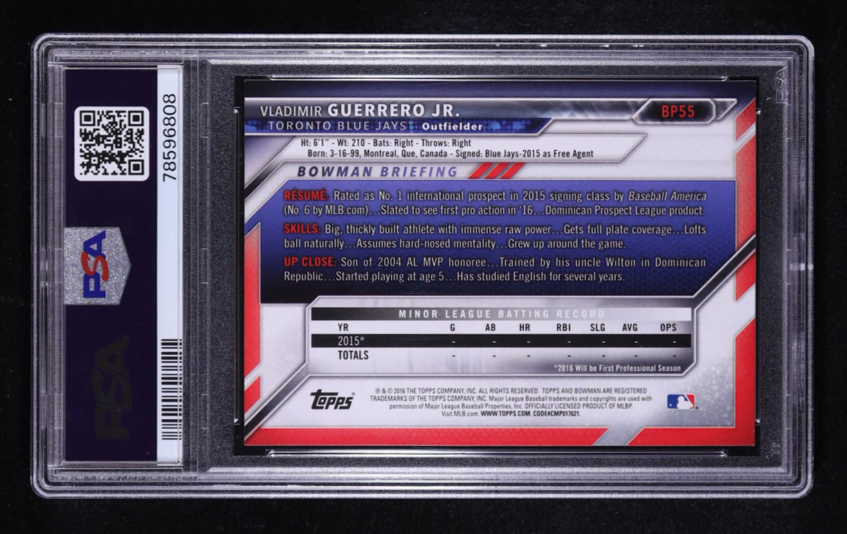 Vladimir Guerrero Jr. Signed 2016 Bowman Prospects #BP55 RC (PSA Authentic | Auto 10) at PristineAuction.com Vladimir Guerrero Jr. Signed 2016 Bowman Prospects #BP55 RC (PSA Authentic | Auto 10) at PristineAuction.com