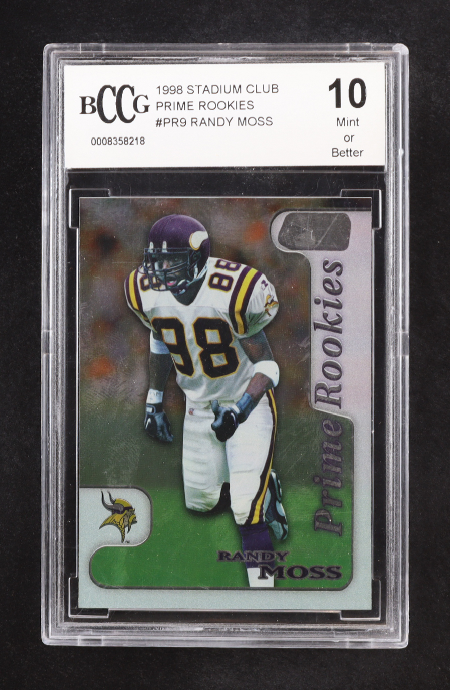 Randy Moss 1998 Stadium Club Prime Rookies #PR9 RC (BCCG 10) at PristineAuction.com Randy Moss 1998 Stadium Club Prime Rookies #PR9 RC (BCCG 10) at PristineAuction.com