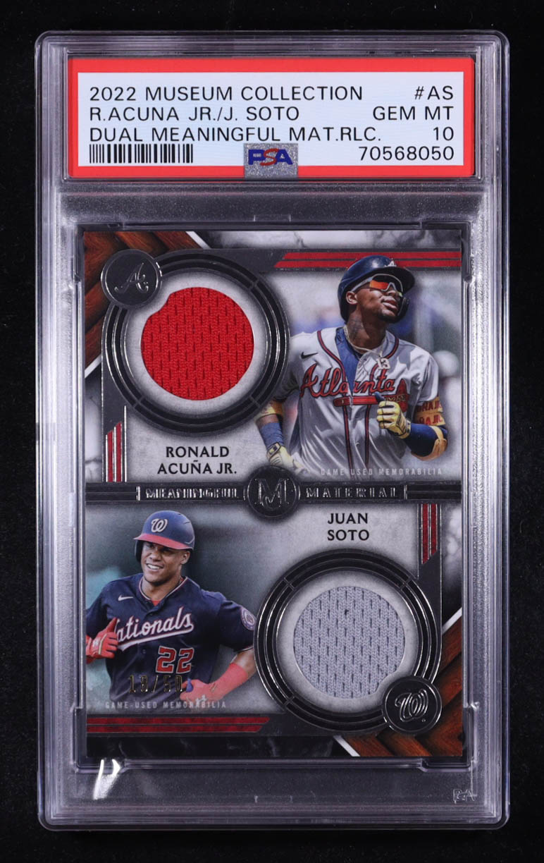 Ronald Acuna Jr. / Juan Soto 2022 Topps Museum Collection Dual Meaningful Material Relics #DMMRAS #18/50 (PSA 10) at PristineAuction.com Ronald Acuna Jr. / Juan Soto 2022 Topps Museum Collection Dual Meaningful Material Relics #DMMRAS #18/50 (PSA 10) at PristineAuction.com