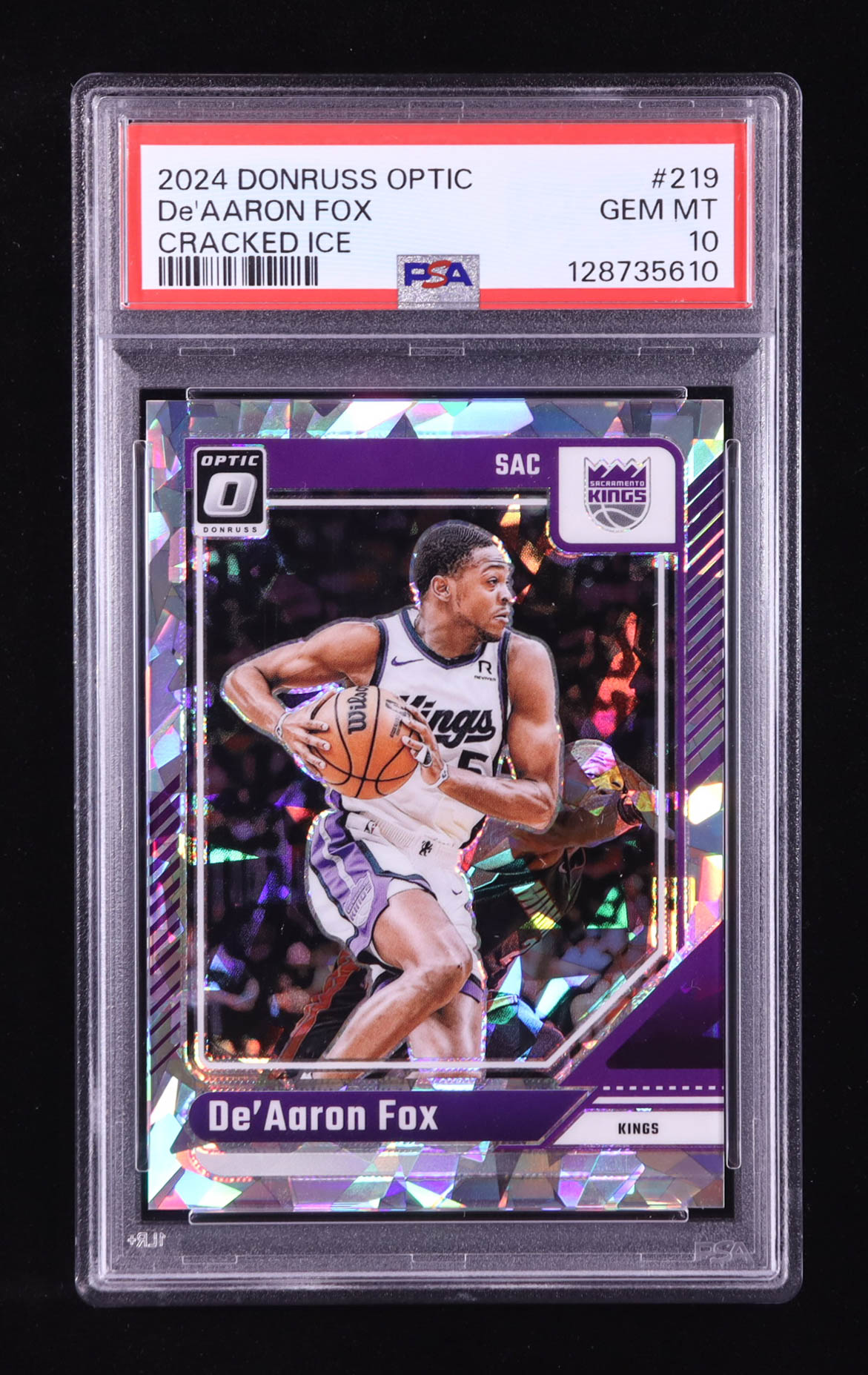 De'Aaron Fox 2024-25 Donruss Optic Cracked Ice #219 #24/25 (PSA 10) at PristineAuction.com De'Aaron Fox 2024-25 Donruss Optic Cracked Ice #219 #24/25 (PSA 10) at PristineAuction.com
