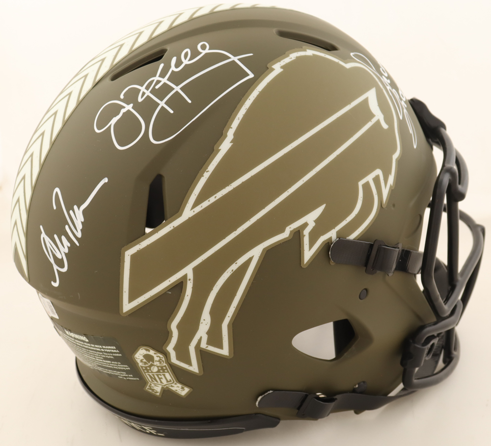 Andre Reed, Thurman Thomas, & Jim Kelly Signed Bills Full-Size Authentic On-Field Salute To Service Alternate Speed Helmet (Beckett) at PristineAuction.com Andre Reed, Thurman Thomas, & Jim Kelly Signed Bills Full-Size Authentic On-Field Salute To Service Alternate Speed Helmet (Beckett) at PristineAuction.com