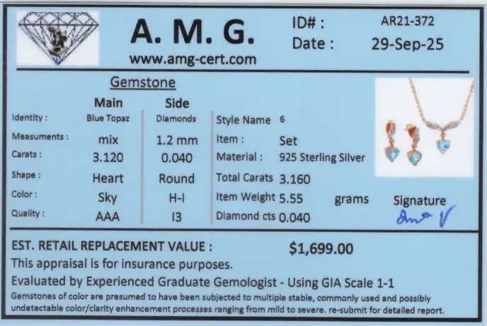 3.16 CTW Blue Topaz & Diamonds 18K Gold Plated Designer Necklace & Earrings Set 19 Inches | Estimated Retail Value: $1,699 (AMG) at PristineAuction.com 3.16 CTW Blue Topaz & Diamonds 18K Gold Plated Designer Necklace & Earrings Set 19 Inches | Estimated Retail Value: $1,699 (AMG) at PristineAuction.com
