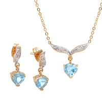 3.16 CTW Blue Topaz & Diamonds 18K Gold Plated Designer Necklace & Earrings Set 19 Inches | Estimated Retail Value: $1,699 (AMG) at PristineAuction.com