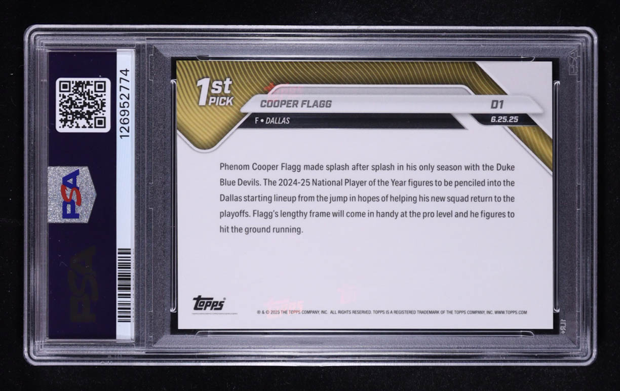 Cooper Flagg 2025 Topps Now 1st Pick #D1 RC (PSA 10) at PristineAuction.com Cooper Flagg 2025 Topps Now 1st Pick #D1 RC (PSA 10) at PristineAuction.com
