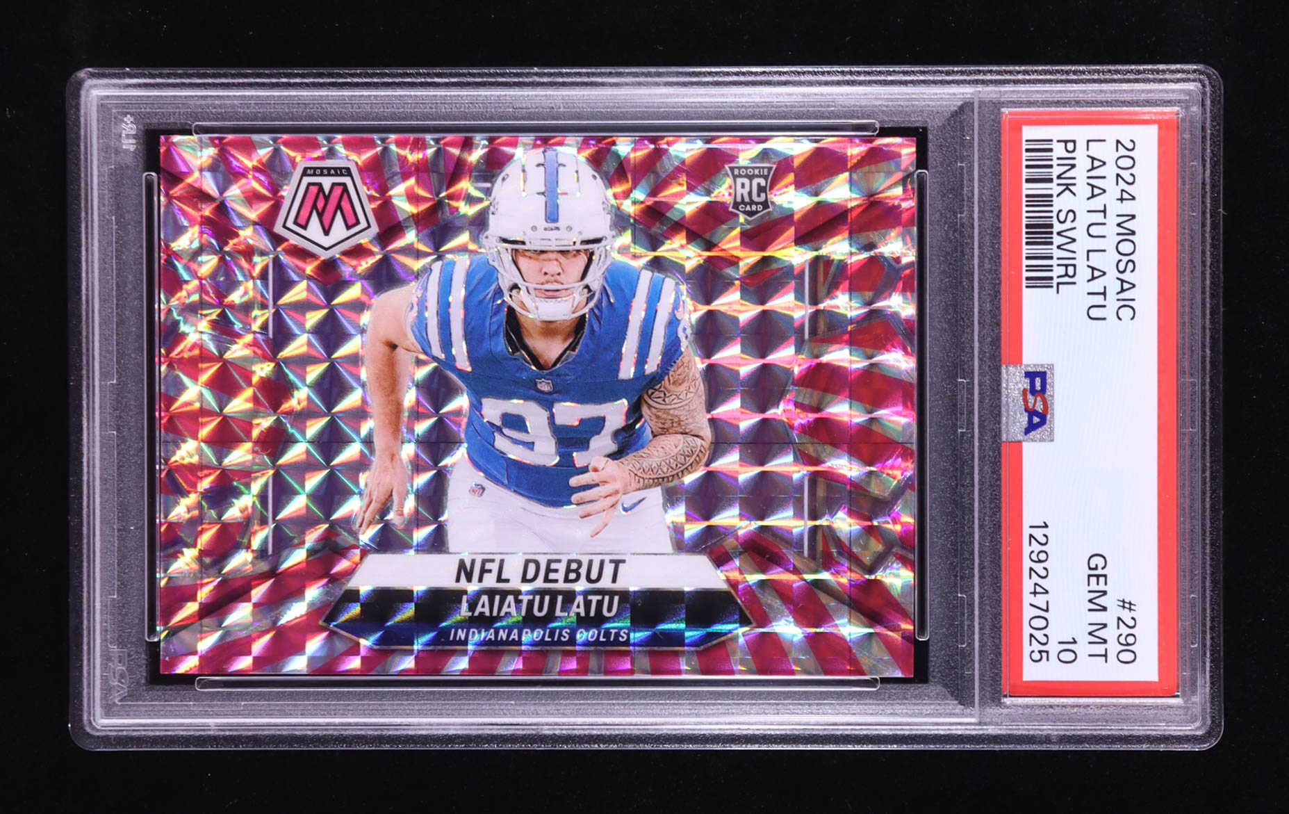 Laiatu Latu 2024 Panini Mosaic Mosaic Pink Swirl #290 DEB RC #03/13 (PSA 10) at PristineAuction.com Laiatu Latu 2024 Panini Mosaic Mosaic Pink Swirl #290 DEB RC #03/13 (PSA 10) at PristineAuction.com
