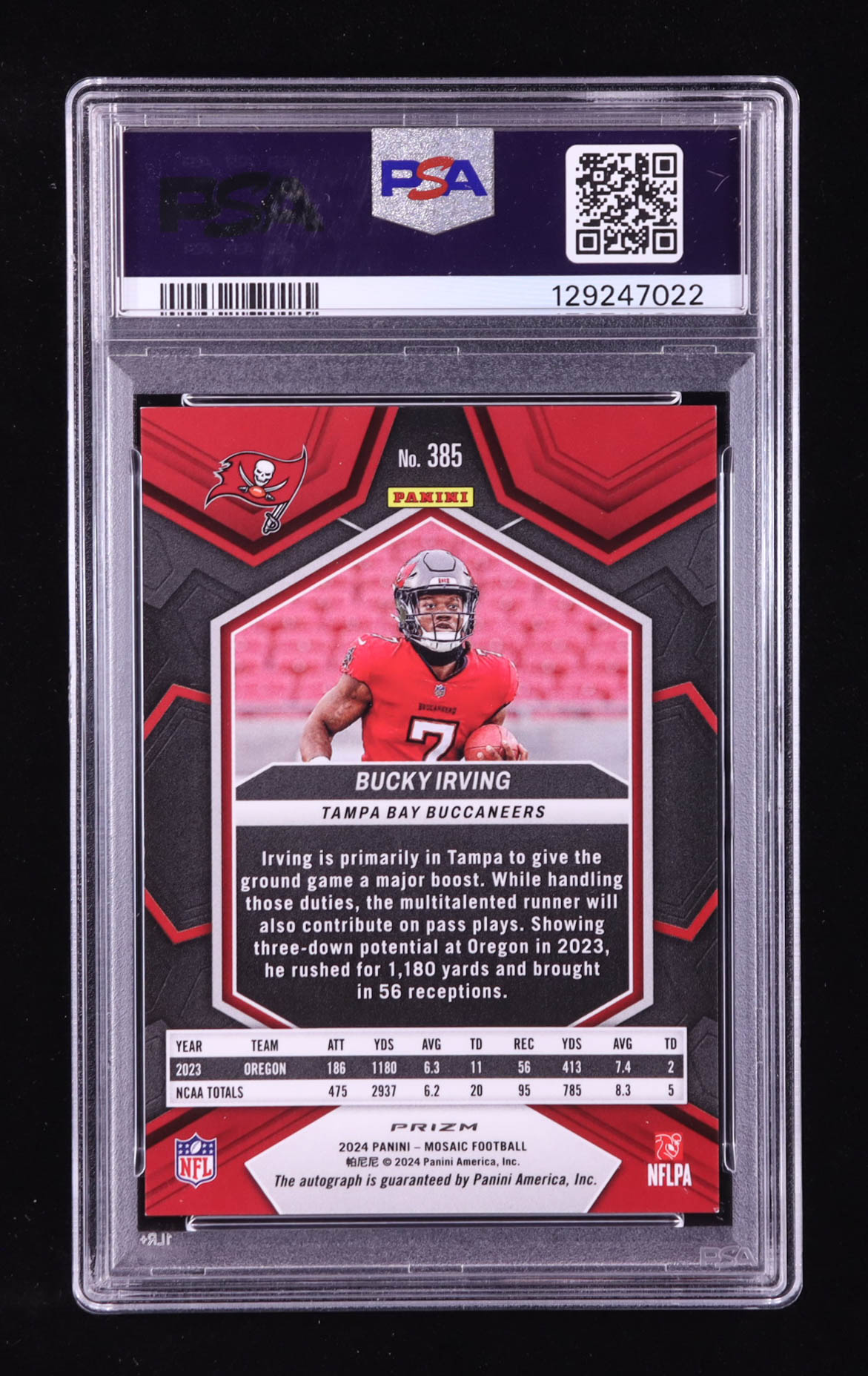 Bucky Irving 2024 Panini Mosaic Rookie Autographs Mosaic #385 RC (PSA 10) at PristineAuction.com Bucky Irving 2024 Panini Mosaic Rookie Autographs Mosaic #385 RC (PSA 10) at PristineAuction.com