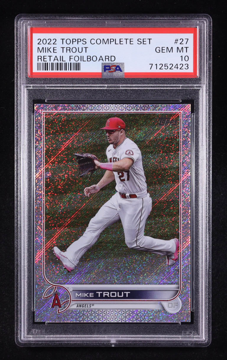 Mike Trout 2022 Topps Factory Set Walmart Foilboard #27 #452/875 (PSA 10) at PristineAuction.com Mike Trout 2022 Topps Factory Set Walmart Foilboard #27 #452/875 (PSA 10) at PristineAuction.com