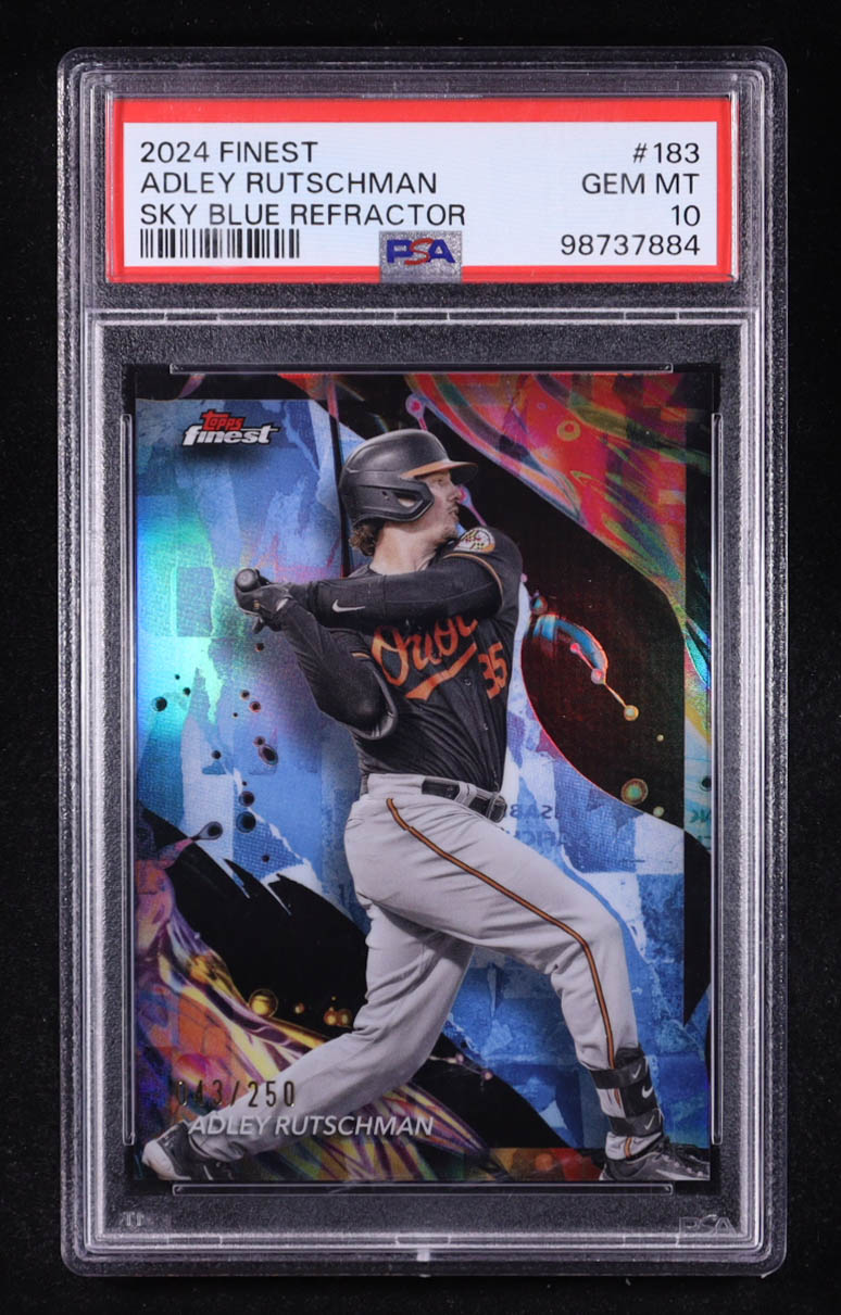 Adley Rutschman 2024 Finest Sky Blue Refractor #183 #43/250 (PSA 10) at PristineAuction.com Adley Rutschman 2024 Finest Sky Blue Refractor #183 #43/250 (PSA 10) at PristineAuction.com