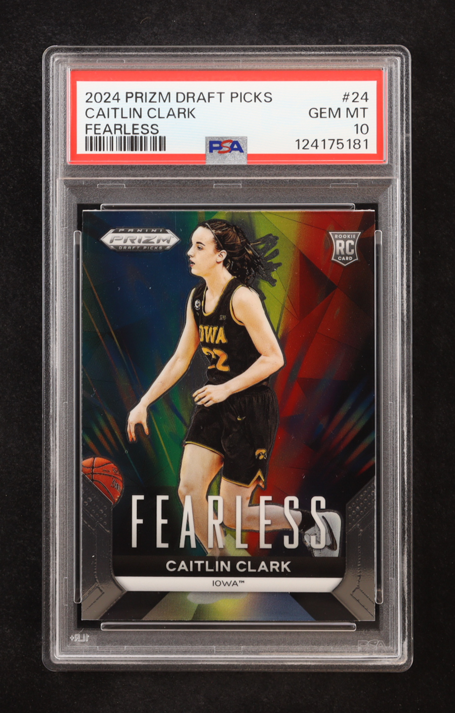 Caitlin Clark 2024-25 Panini Prizm Draft Picks Fearless #24 RC (PSA 10) at PristineAuction.com Caitlin Clark 2024-25 Panini Prizm Draft Picks Fearless #24 RC (PSA 10) at PristineAuction.com