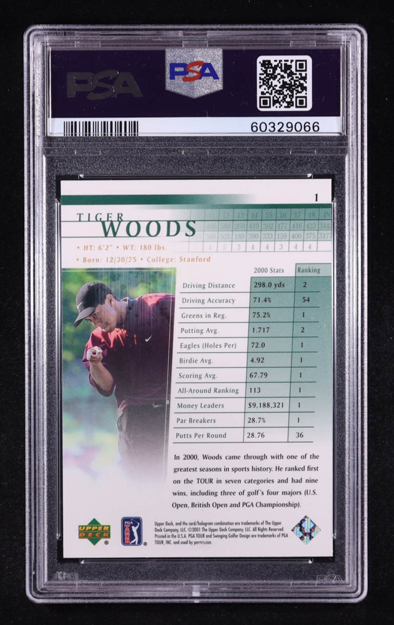 Tiger Woods 2001 Upper Deck #1 RC (PSA 9) at PristineAuction.com Tiger Woods 2001 Upper Deck #1 RC (PSA 9) at PristineAuction.com