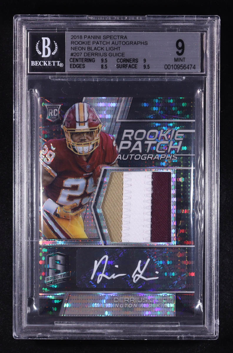 Derrius Guice 2018 Panini Spectra Rookie Patch Neon Black Light Autographs #207 RC #06/10 (BGS 9 | Autograph Graded BGS 10) at PristineAuction.com Derrius Guice 2018 Panini Spectra Rookie Patch Neon Black Light Autographs #207 RC #06/10 (BGS 9 | Autograph Graded BGS 10) at PristineAuction.com