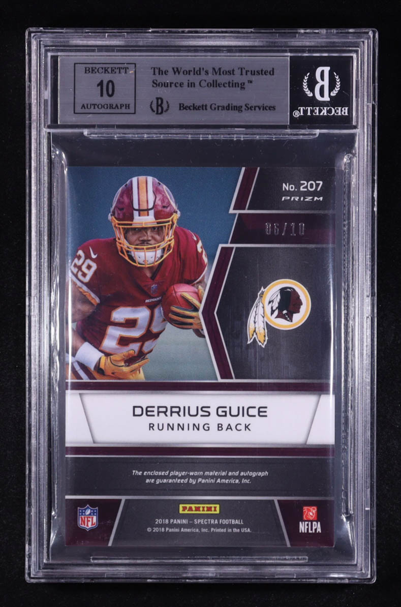 Derrius Guice 2018 Panini Spectra Rookie Patch Neon Black Light Autographs #207 RC #06/10 (BGS 9 | Autograph Graded BGS 10) at PristineAuction.com Derrius Guice 2018 Panini Spectra Rookie Patch Neon Black Light Autographs #207 RC #06/10 (BGS 9 | Autograph Graded BGS 10) at PristineAuction.com