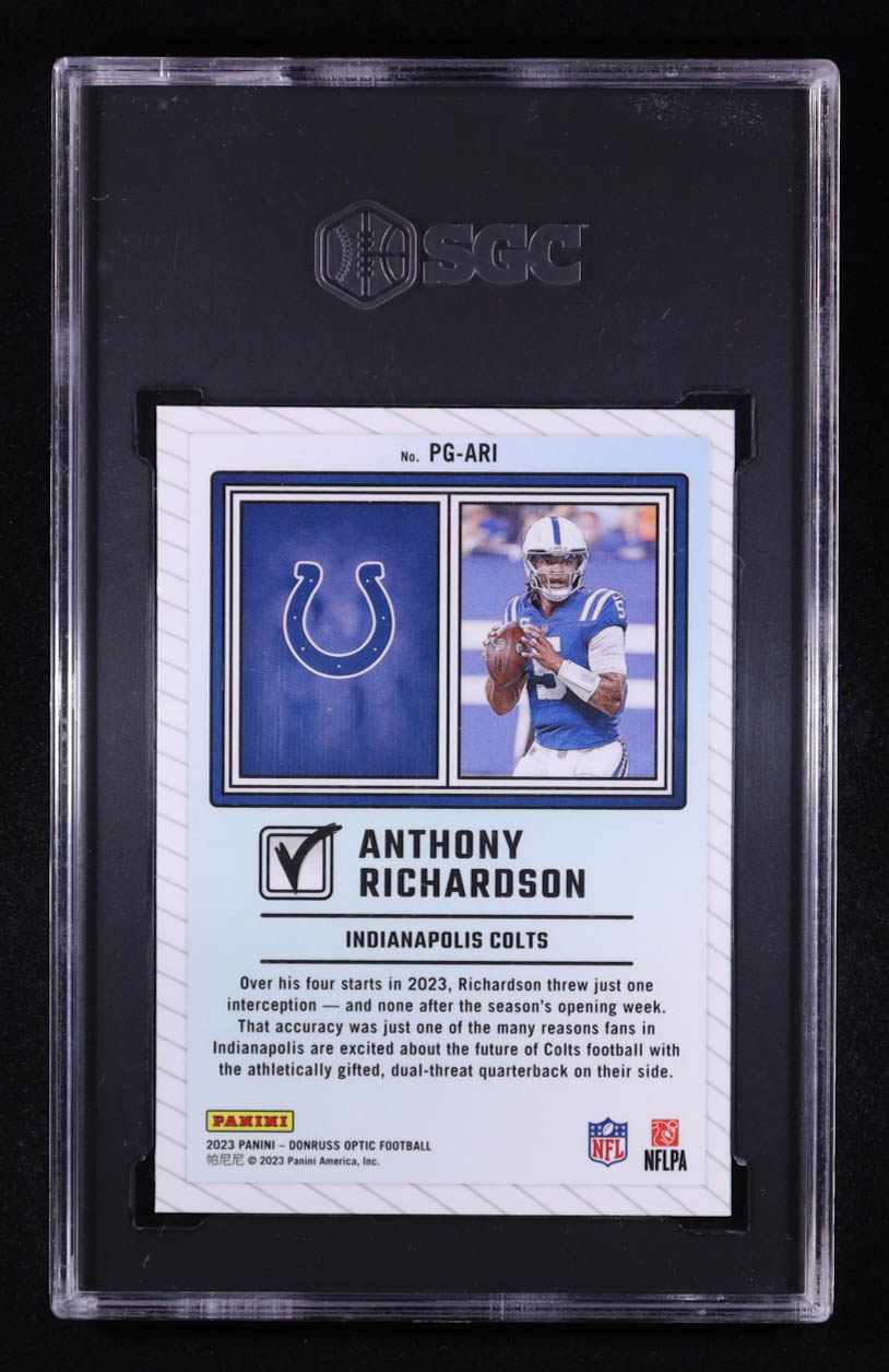 Anthony Richardson 2023 Panini Donruss Optic Passing Grade #PG-ARI RC (SGC 9.5) at PristineAuction.com Anthony Richardson 2023 Panini Donruss Optic Passing Grade #PG-ARI RC (SGC 9.5) at PristineAuction.com